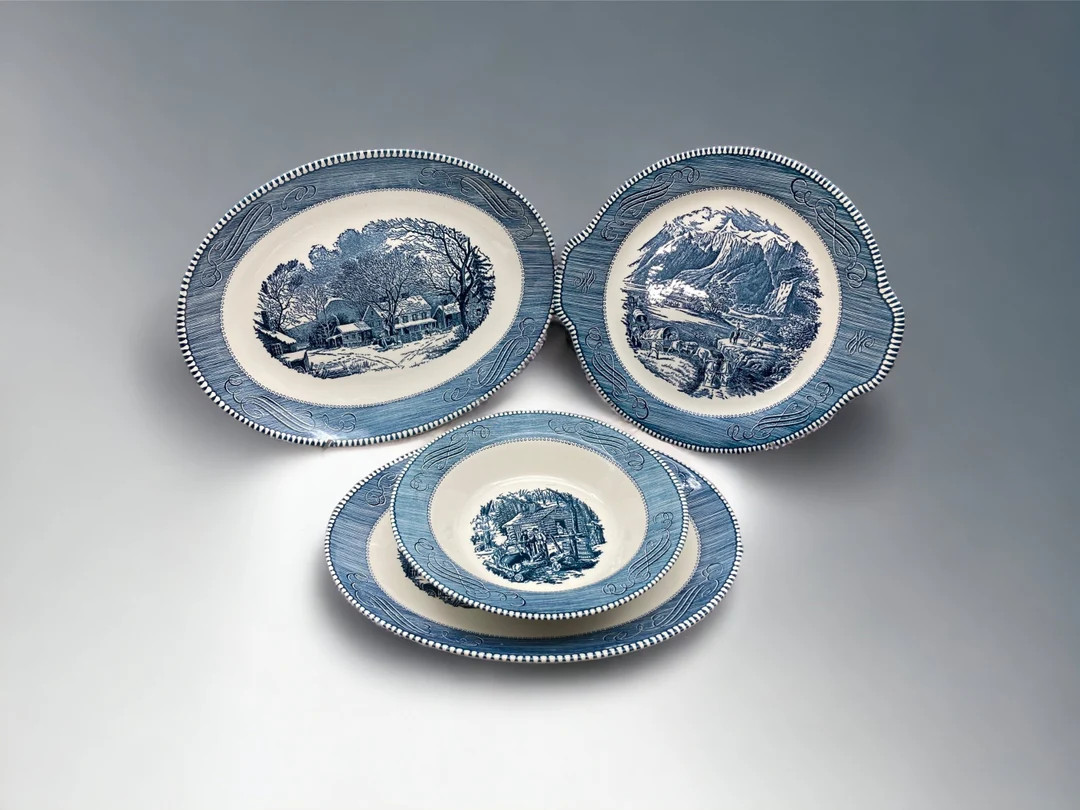 Ironstone Currier & Ives Blue ~serving Bowl / Cake Plate / Oval Platter ~royal China Made in USA ... | Etsy (US)