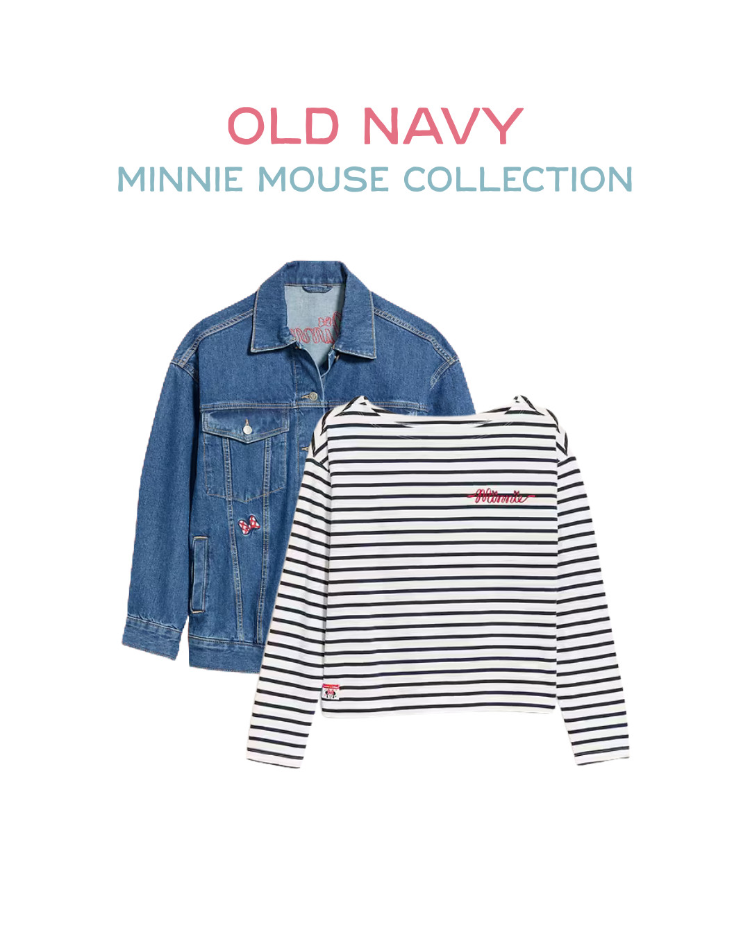 ✨ Old Navy Minnie Mouse Collection! ✨ How adorable is this Minnie collection from Old Navy?! 😍 The classic striped tee with the sweet "Minnie" script is SO cute, and that denim jacket with the embroidered Minnie bow detail is absolutely perfect! 🎀💕 I love how these pieces are casual enough for everyday wear but still show off that Disney love! The quality is great and the price point can't be beat! 🙌✨ Would be so cute paired together or styled separately! Linked both pieces so you can snag this adorable Minnie look! #OldNavy #MinnieMouse #DisneyStyle #MinnieStyle #OldNavyStyle #LTKFinds #DisneyFashion #CasualDisney #LTKStyleTip #DisneyEveryday #MinnieCollection 

 #LTKValentine #LTKootd #LTKTravel