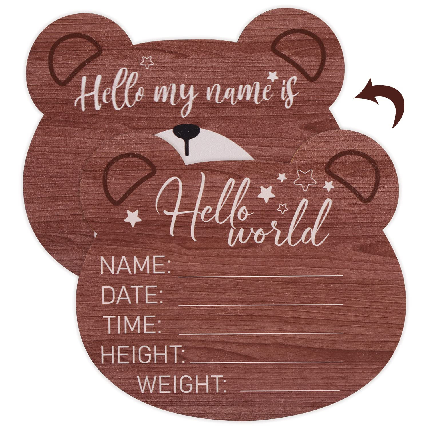Wooden Baby Announcement Plaque, 5.9 Inch Bear Shape New Baby Sign Welcome Sign Hello World Newbo... | Amazon (US)