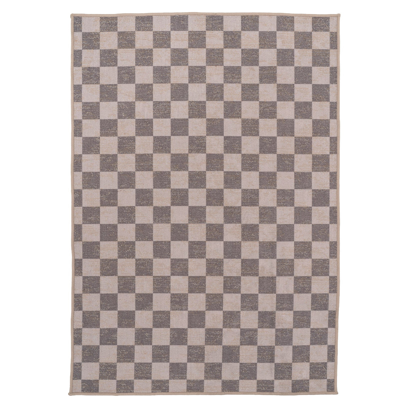 Washable Brown Checkerboard Jute Style Rug - Juno | Kukoon Rugs