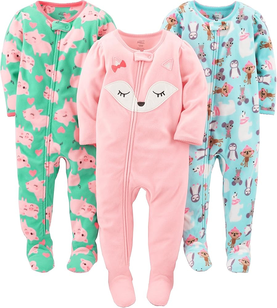 Simple Joys by Carter's Toddlers and Baby Girls' Loose-Fit Flame Resistant Fleece Footed Pajamas,... | Amazon (US)