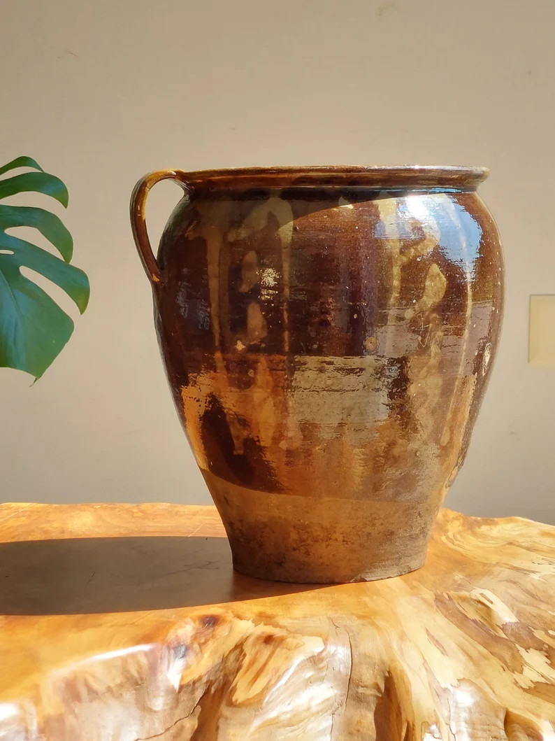 Vintage Terracotta Primitive Clay Pot / Old Terracotta Glazed Clay / Vintage Pottery Vase / Glaze... | Etsy (US)