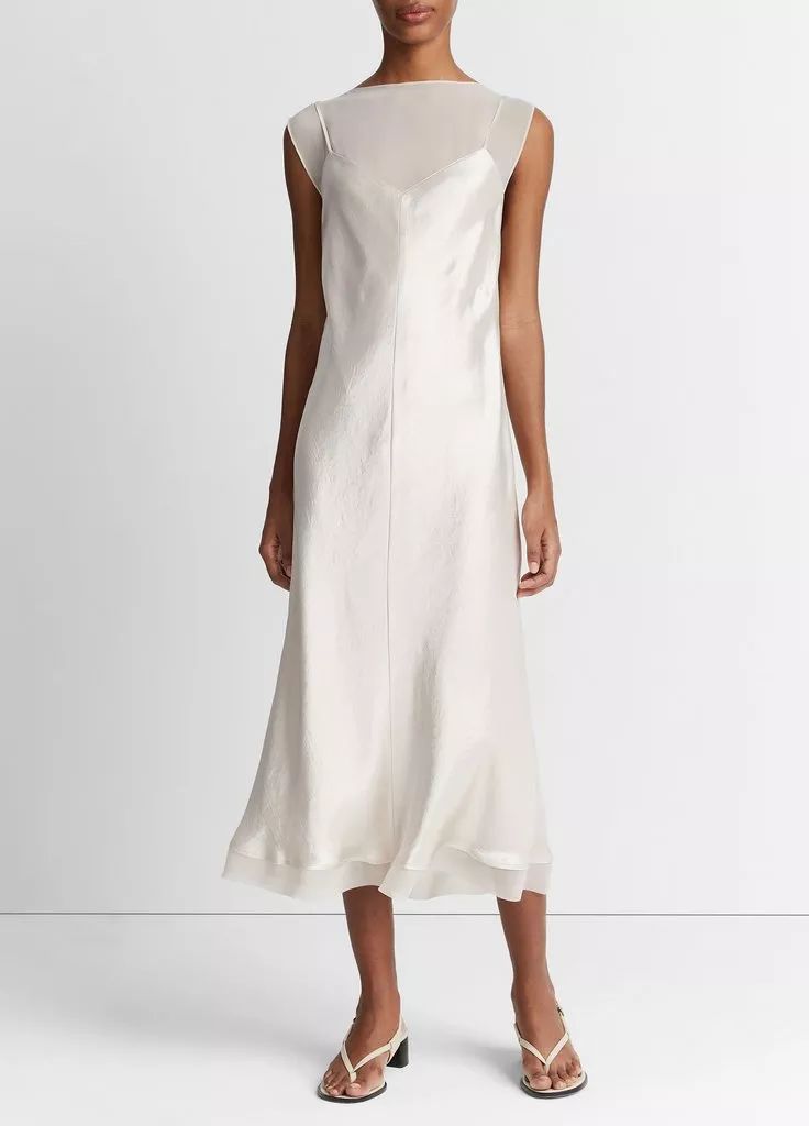 Chiffon-Layered Satin Slip Dress | Vince LLC
