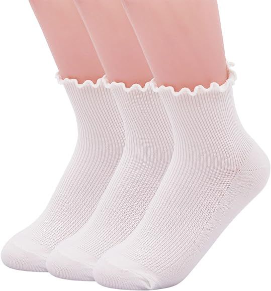 SEMOHOLLI Women Socks, Women Ankle Socks, Lovely double needle solid color Lace edge relent lady soc | Amazon (US)