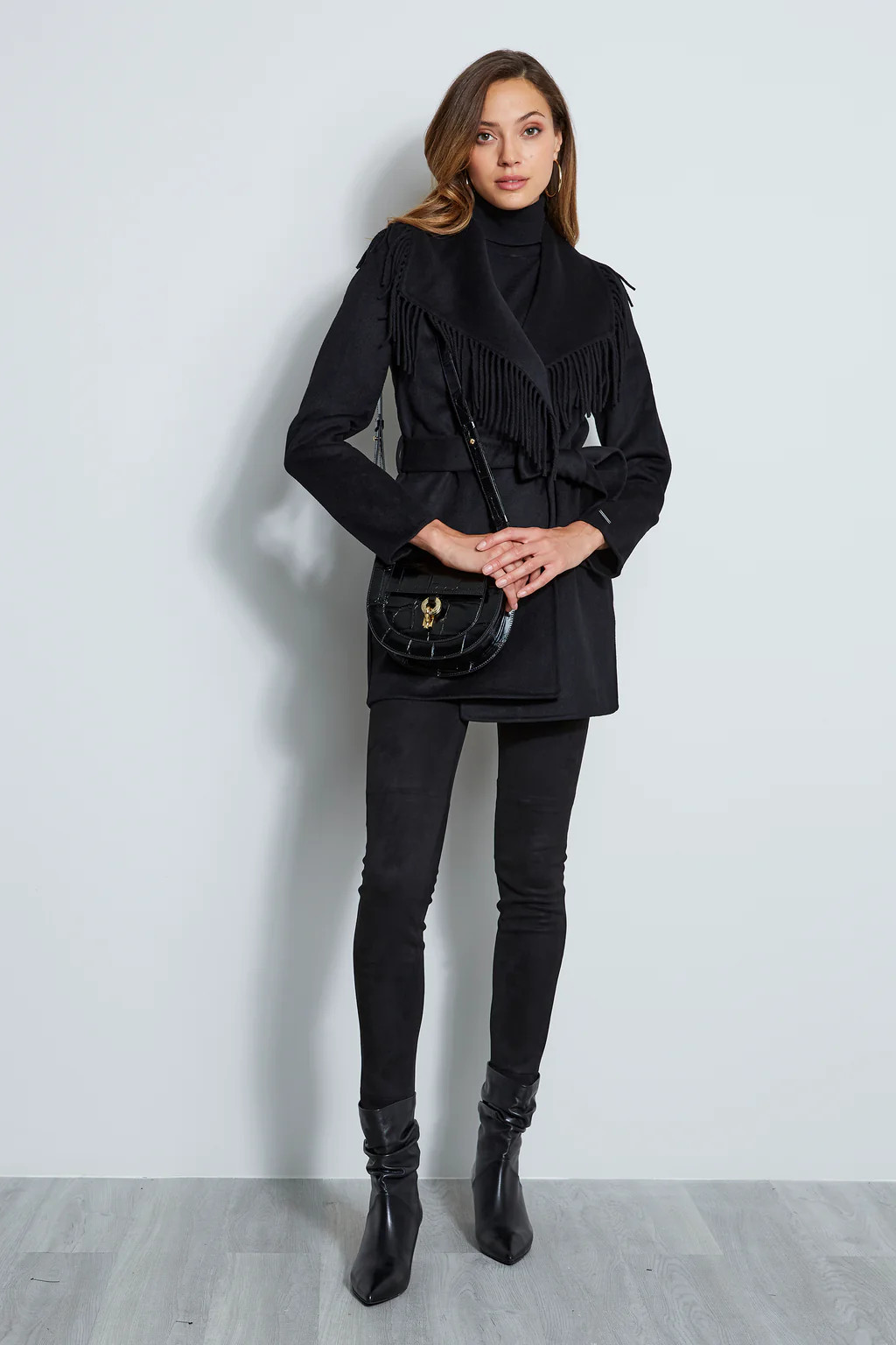 Tahari Fringe Double Face Wool Blend Coat | Elie Tahari