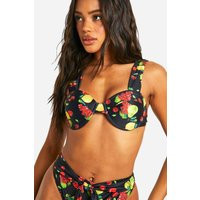 boohoo Women's Fruit Print Underwired Bikini Top in Black | Size: 2 | Linen | boohoo (US & Canada)