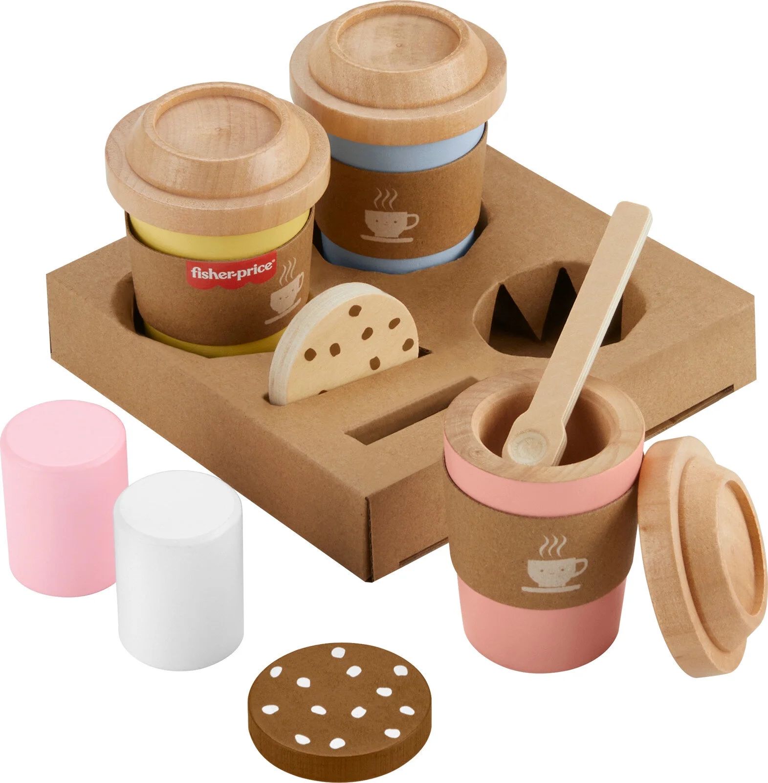 Fisher-Price Wooden Coffee To Go Set, 15-Piece Cafe Shop Playset Preschool Role-Play | Walmart (US)