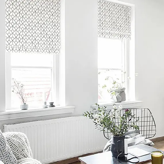 Custom roman shade, linen fabric, washable roman blinds, flat and fold with cords, BOMBAY SQUARE | Etsy (US)