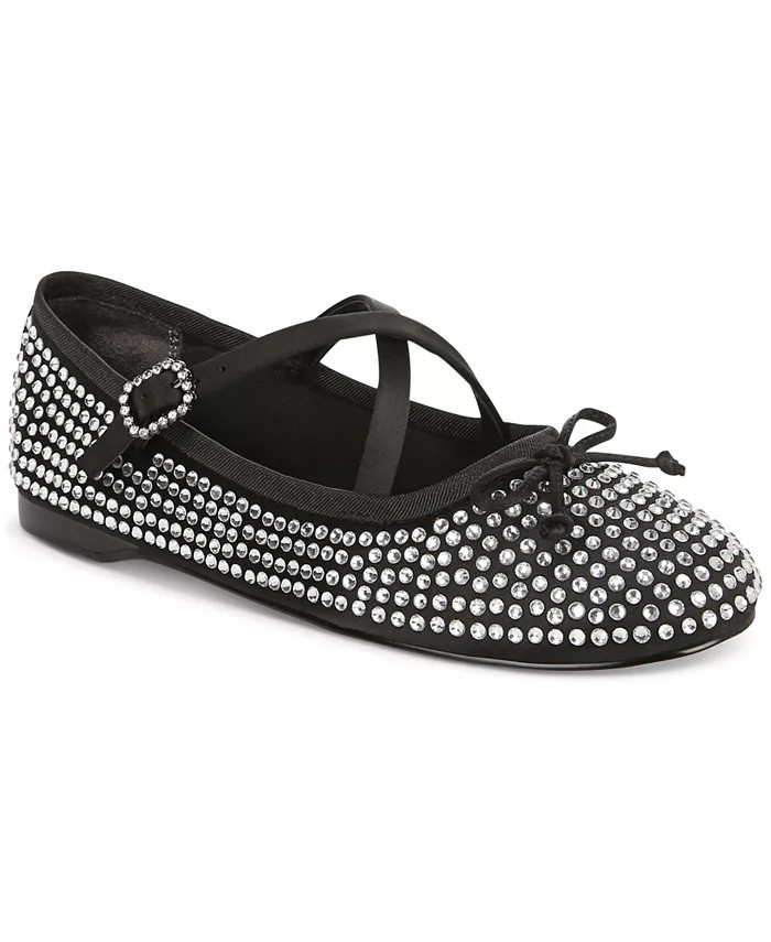 Women's Zuri Rhinestone Crisscross Buckled Ballet Flats | Macy's