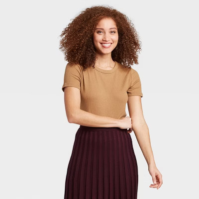 Women's Slim Fit Short Sleeve Rib T-Shirt - A New Day™ | Target