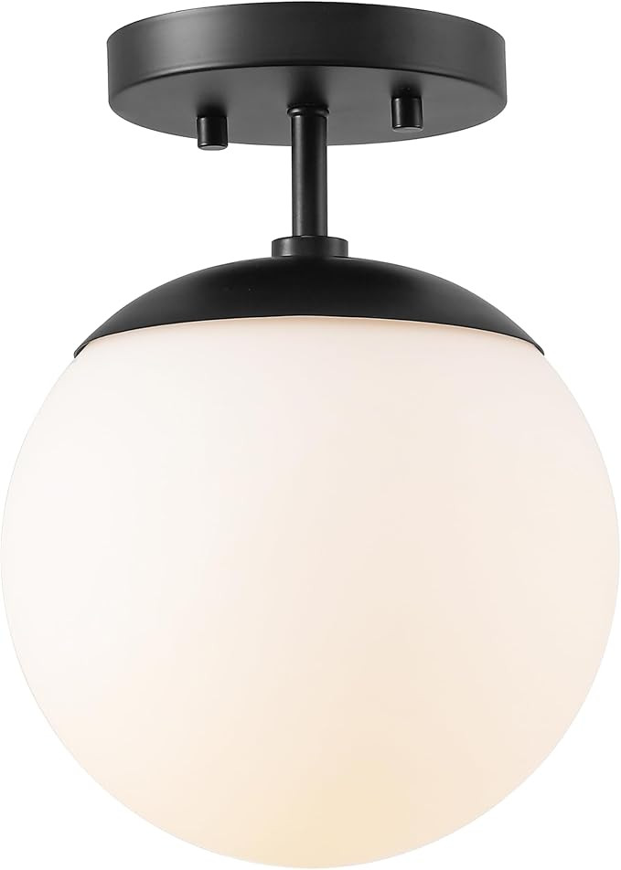 JONATHAN Y Marcel Semi Flush Mount Ceiling Light 7.75", Black/White | 1-Light, Metal and Glass Co... | Amazon (US)