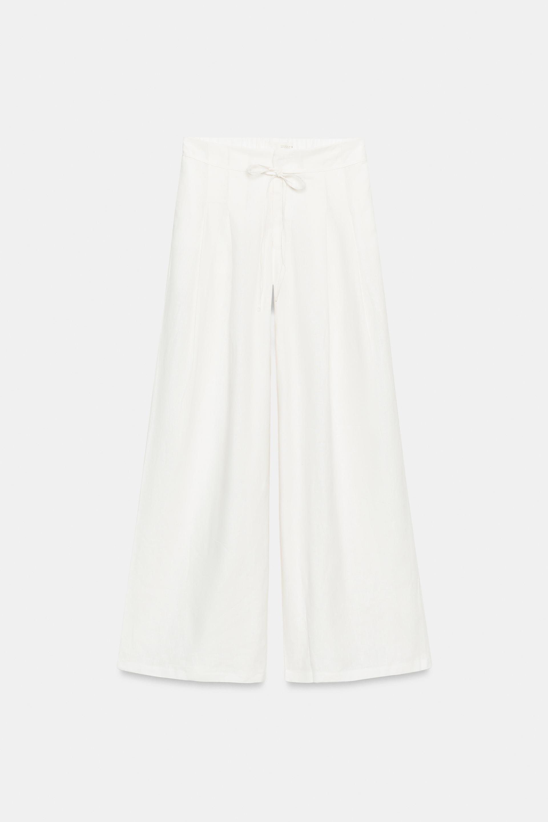 LINEN BLEND WIDE-LEG TROUSERS WITH PLEATS | Zara US