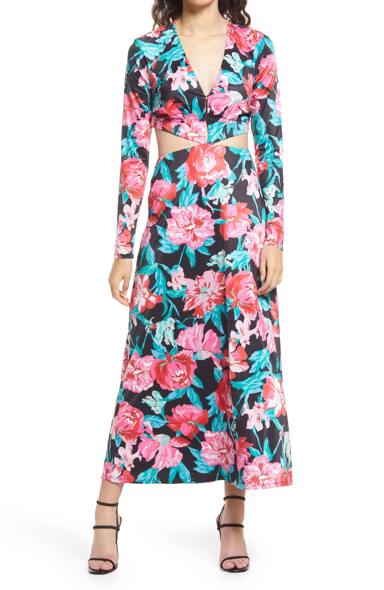 AFRM Assi Floral Cutout Detail Long Sleeve Knit Dress | Nordstrom | Nordstrom