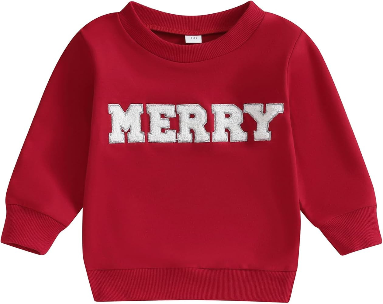 Toddler Baby Boy Girl Christmas Sweatshirt Letter Print Long Sleeve Crewneck Pullover Top Fall Wi... | Amazon (US)