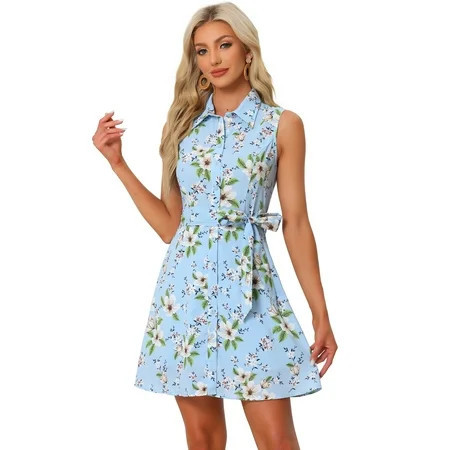 DARING DIVA Above Knee Button Down Floral Print Dress S Blue | Walmart (US)