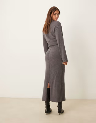 ASOS DESIGN crew neck oversized jumper with seam back detail & knitted midi skirt in lambswool bl... | ASOS (Global)