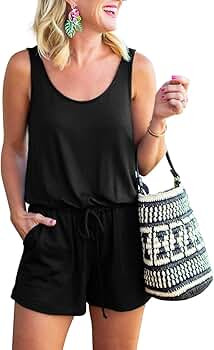 REORIA Womens Summer Scoop Neck Sleeveless Tank Top Short Jumpsuit Rompers | Amazon (US)