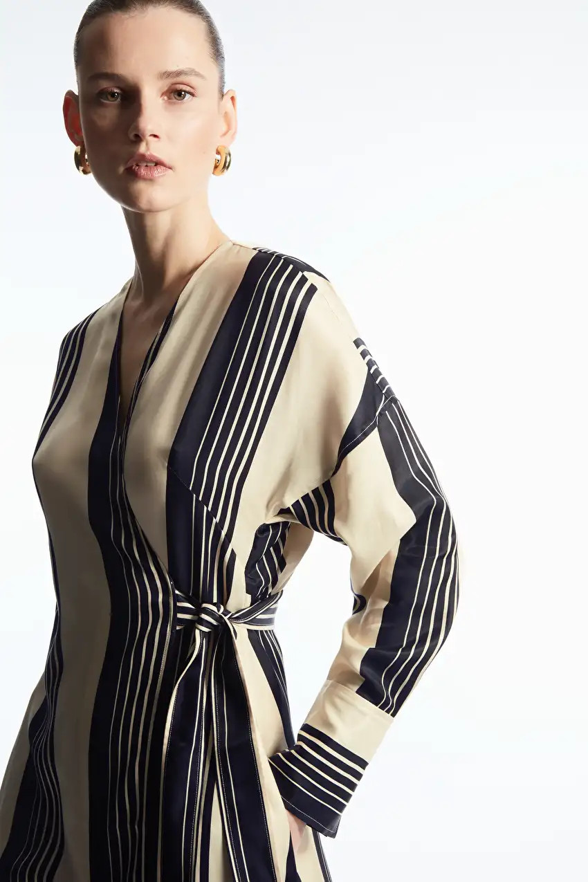 STRIPED MIDI WRAP DRESS | COS UK