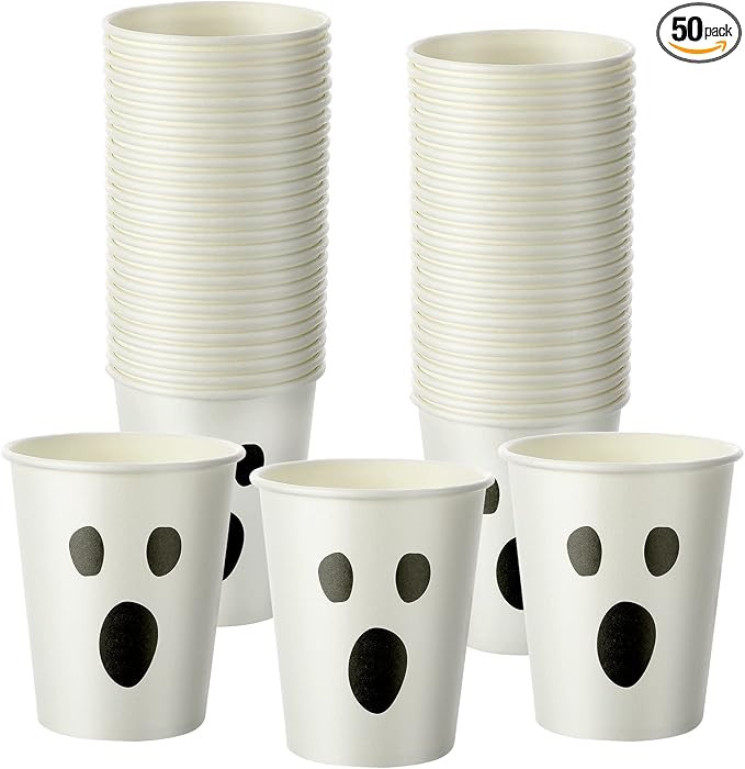 50 Pack Halloween Disposable Cups 9 oz Ghost Paper Cups Halloween Cups Ghost Paper Hot Cup Party ... | Amazon (US)