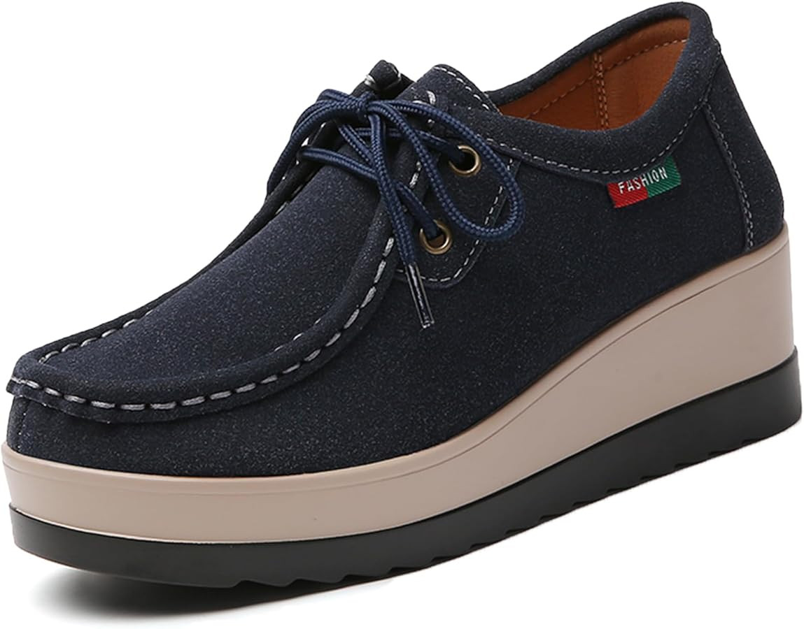 AEGNONGL Women Suede Platform Wedge Rocker Loafers with Arch Support Comfortable Round Toe Wedge ... | Amazon (US)