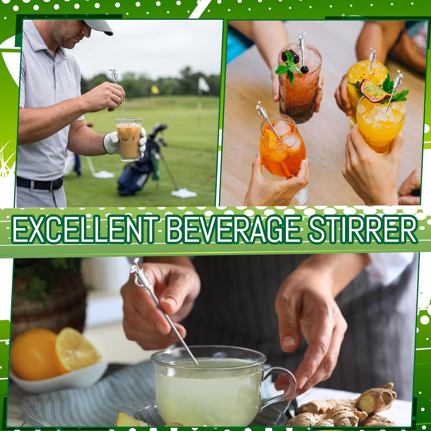 Hushee 20 Pcs Metal Golf Cocktail Stirrers Swizzle Stir Sticks 7.87 Inch Reusable Drink Stirrer S... | Amazon (US)