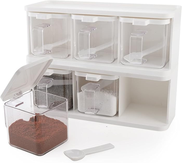 Hedume 2 Pack 3 Grids Clear Seasoning Box with Handle and Spoon, Seasoning Storage Container Rack... | Amazon (US)