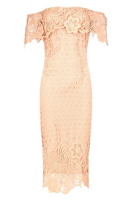 Boutique Lace Off Shoulder Midi Dress | Boohoo.com (US & CA)