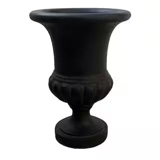 21 in. H in Aged Charcoal Stone Cast Bulbous Urn | The Home Depot