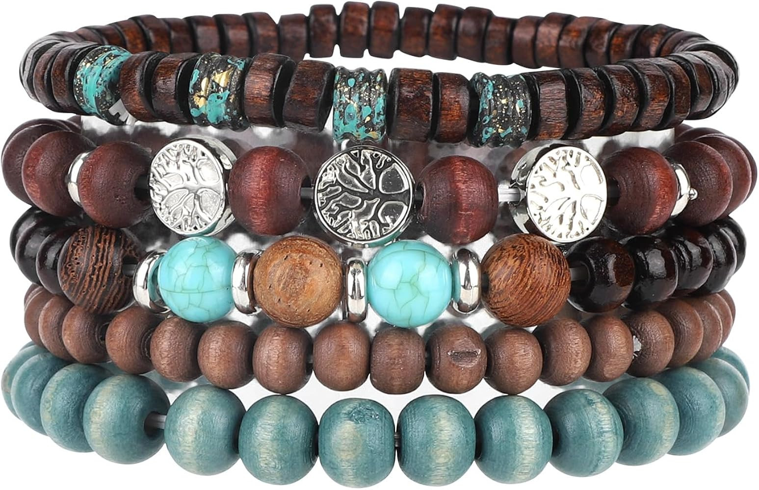5pcs Life Tree Beaded Bracelets for Women, Multilayer Boho Bracelets Stackable Handmade Wood & Al... | Amazon (US)
