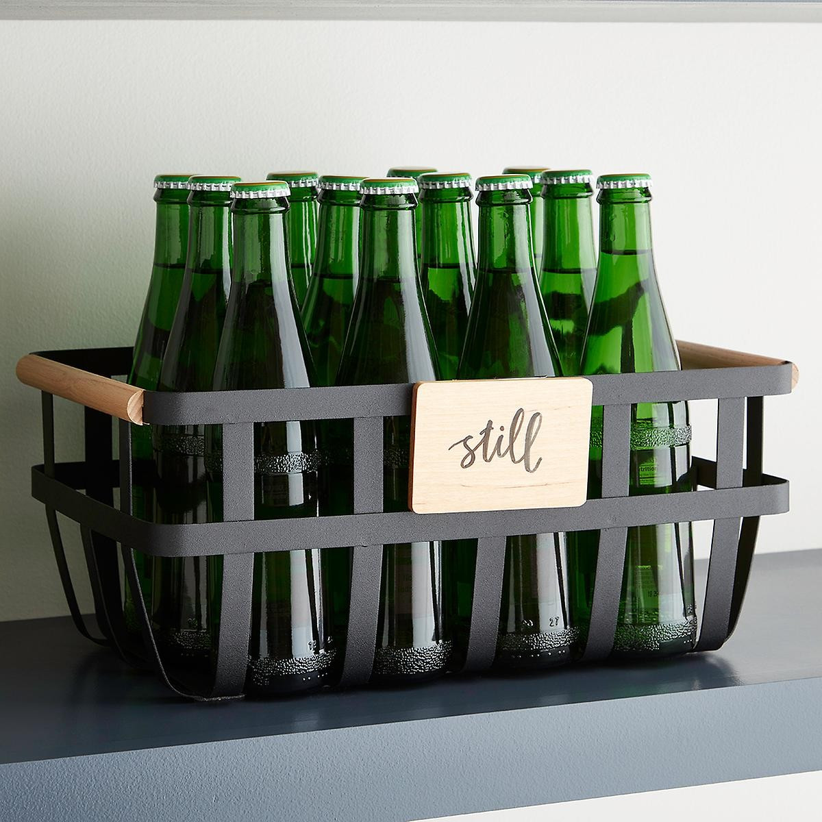 Yamazaki Black Tosca Basket with Wooden Handles | The Container Store