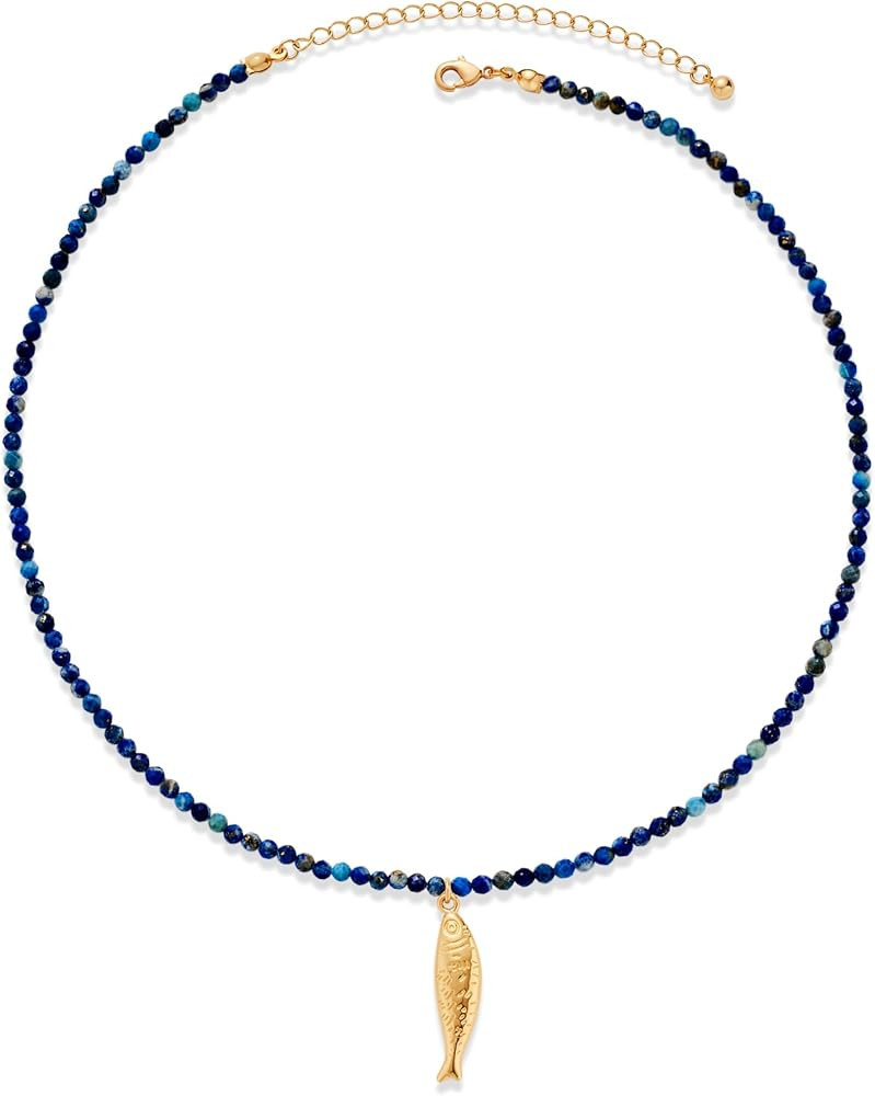 Boho Fish Necklace for Women - Colorful Crystal Chain Sardine Pendant Necklaces, Bohemian Beach J... | Amazon (US)