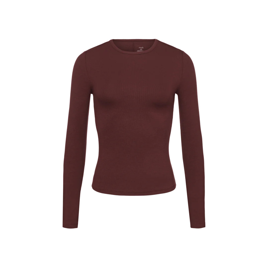 Slinky Rib Long Sleeve Shirt | Black Cherry | Nuuds US