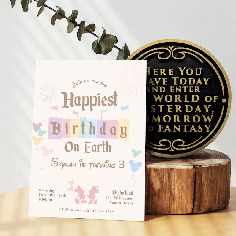 Happiest Birthday on Earth Invitation, Disneyland Birthday Invitation, Mickey Birthday, Minnie Bi... | Etsy (US)