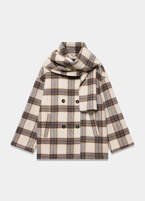 Neutral Check Wool Blend Hand Finished Scarf Coat | Mint Velvet