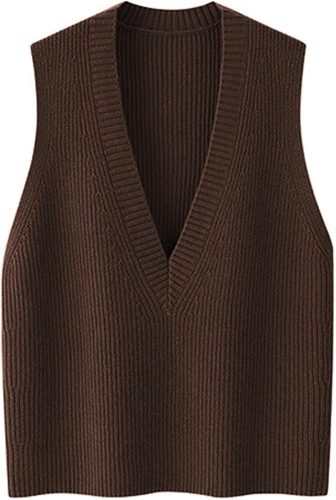 Wowcarbazole Womens Sweater Vest Casual V Neck Solid Ribbed Knit Pullover Vests Fall Sleeveless S... | Amazon (US)
