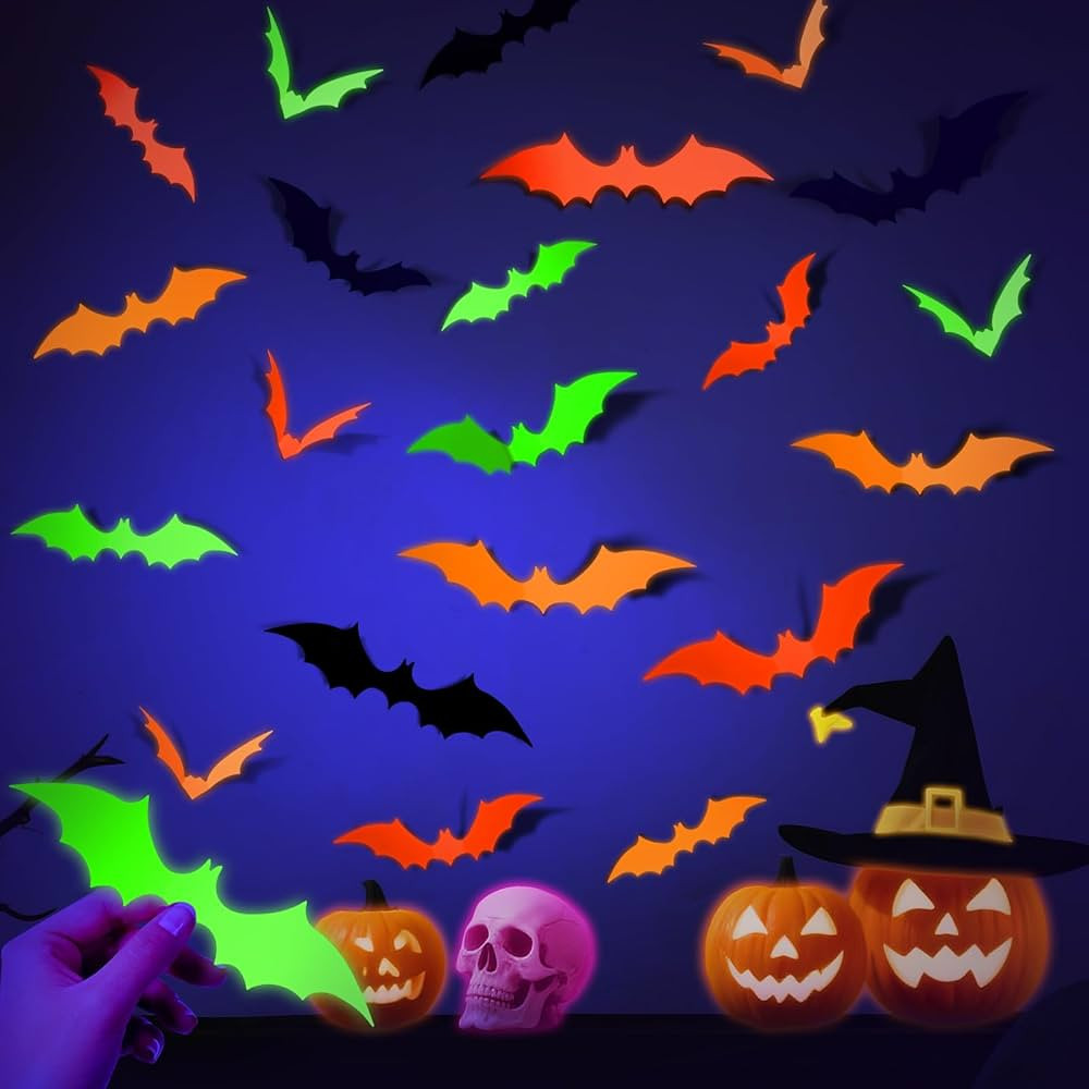 LOLStar 72PCS Glow Halloween Bats Decoration, 4 Different Size Glow in The Dark Party Supplies, F... | Amazon (US)