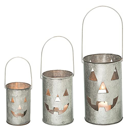 One Holiday Way Set of 3 Rustic Galvanized Metal Jack-o-Lantern Pumpkin Decorative Halloween LED ... | Amazon (US)