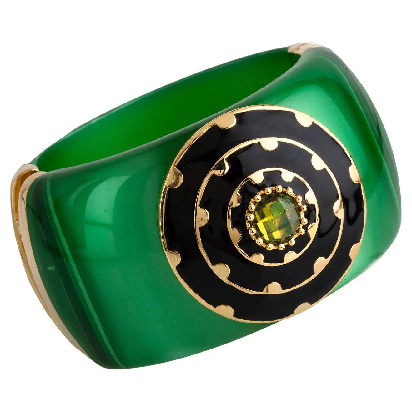 Miriam Salat Translucent and Frosted Vintage Bottle Green Resin Cuff | 1stDibs