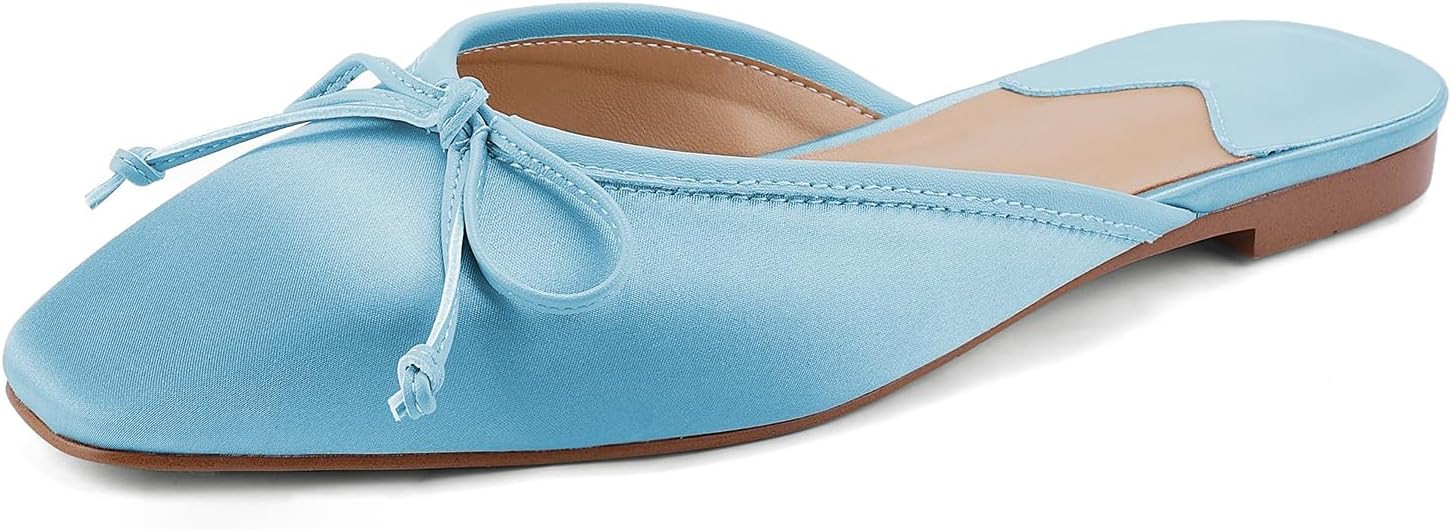 QIV Flat Mules for Women Square Toe Ballet Flats Backless Loafers | Amazon (US)