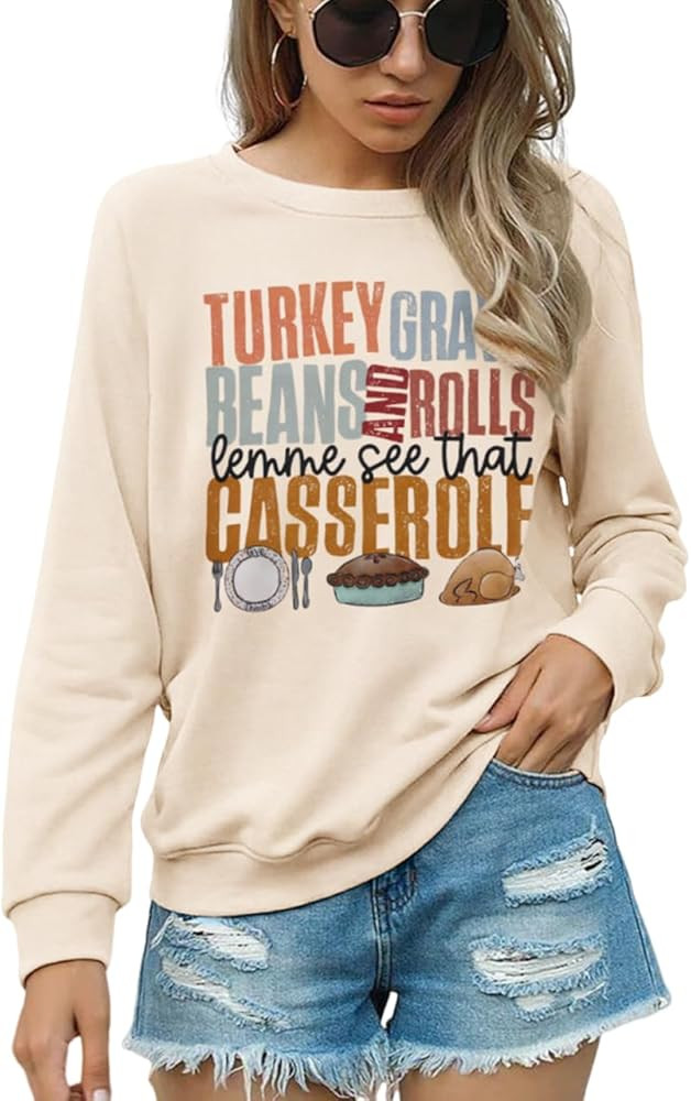 CM C&M WODRO Thanksgiving Sweatshirt for Women Funny Turkey Gravy Letter Print Pullover Fall Wint... | Amazon (US)