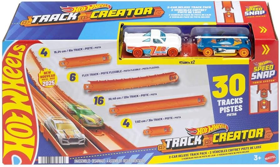 Hot Wheels Toy Car Track Set, Track Creator Deluxe Pack & 2 1:64 Scale Die-Cast Vehicles, 25 Feet... | Amazon (US)