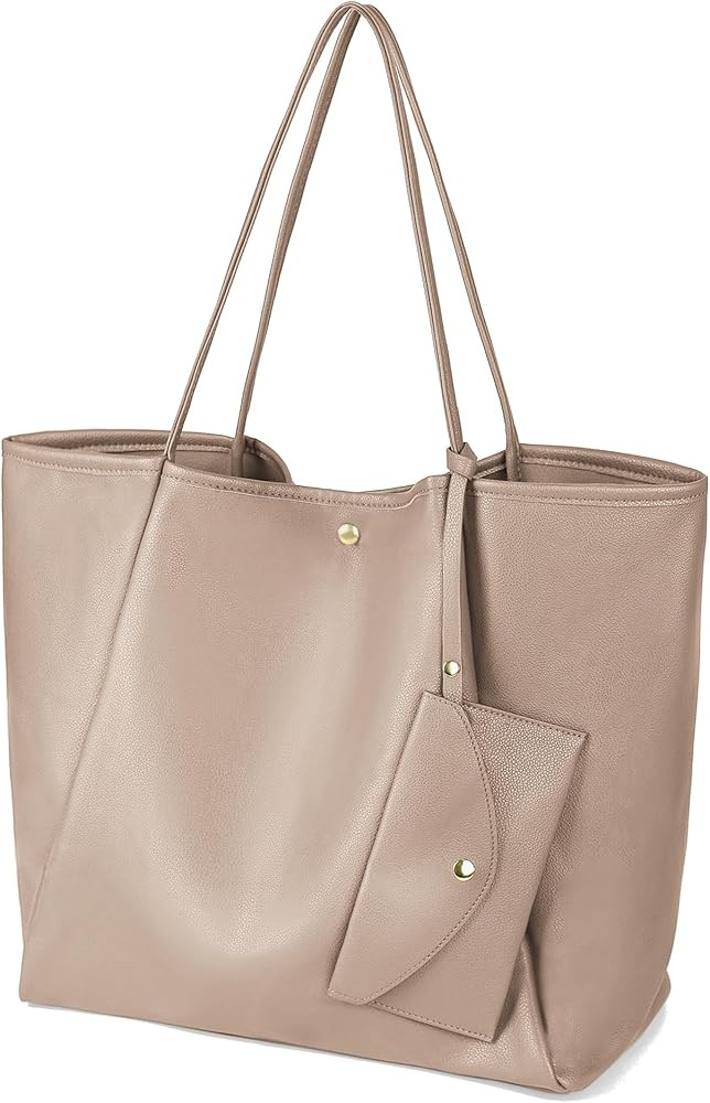 Oversize Vegan Leather Tote Women Weekender Bag Shopper Handbag Travel School Tote Purse with Wri... | Amazon (US)