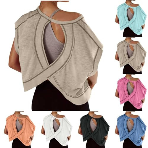 QATAINLAV Open Back Workout Tops - Backless Short Sleeve Athletic Shirt, Running Cut Out Casual Crop Top Gym Yoga Tee | Amazon (US)