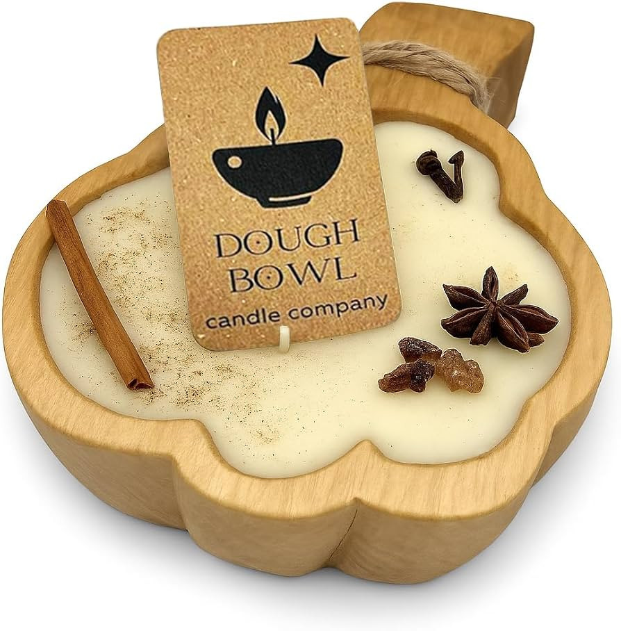 Dough Bowl Candle Co. Pumpkin Candle - 8" x 6" x 1.75" Pumpkin Spice Wooden Fall Candles with 35 ... | Amazon (US)