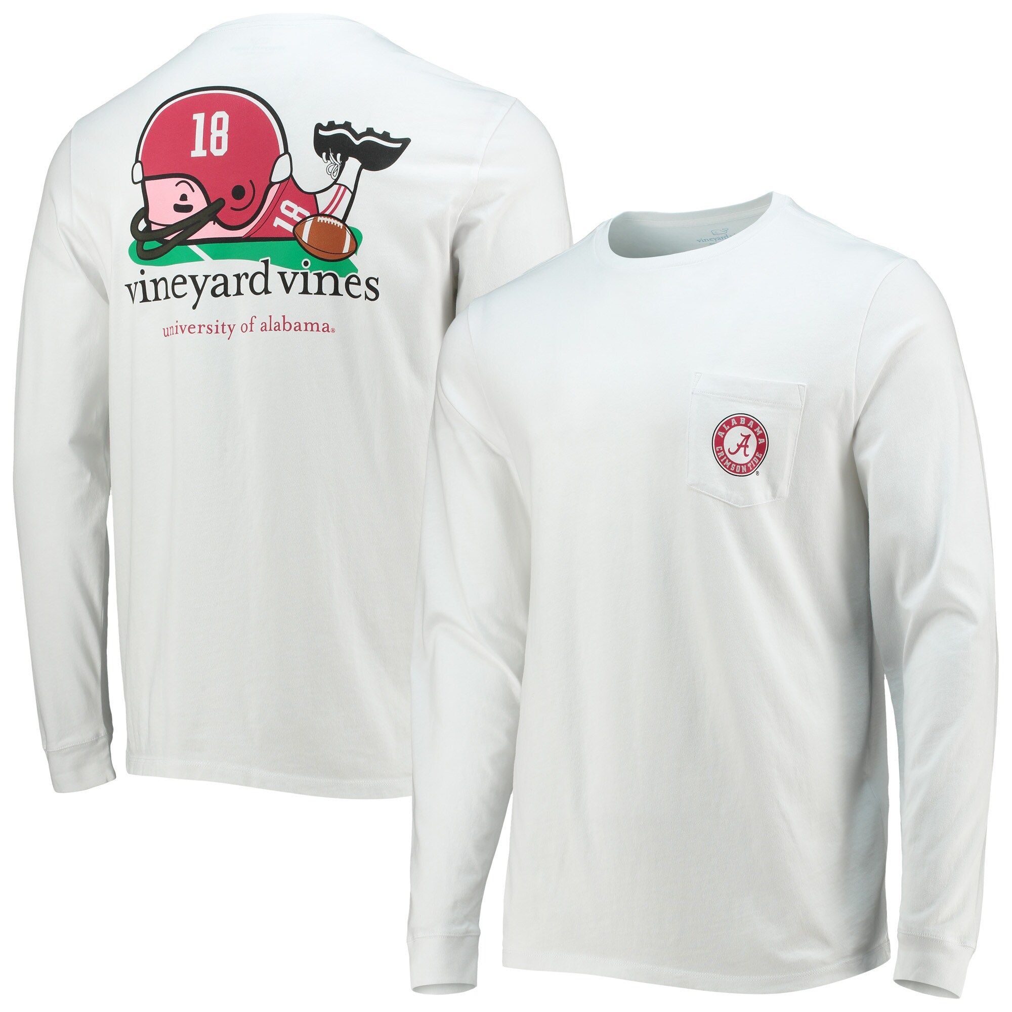 Alabama Crimson Tide Vineyard Vines Football Whale Logo Long Sleeve T-Shirt - White | Fanatics
