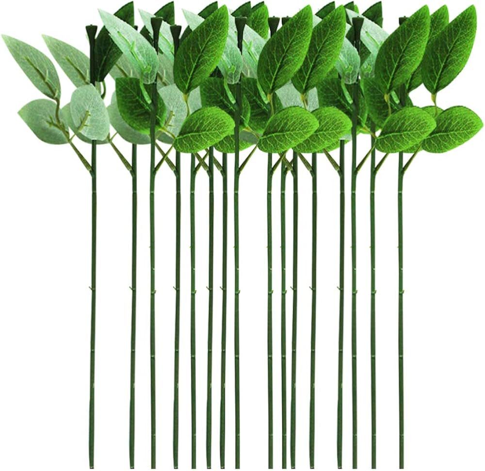 LIOOBO 30PCS Floral Wire Stem with Leaves, Fake Rose Leaves, Artificial Plastic Rose Floral Wire,... | Amazon (US)