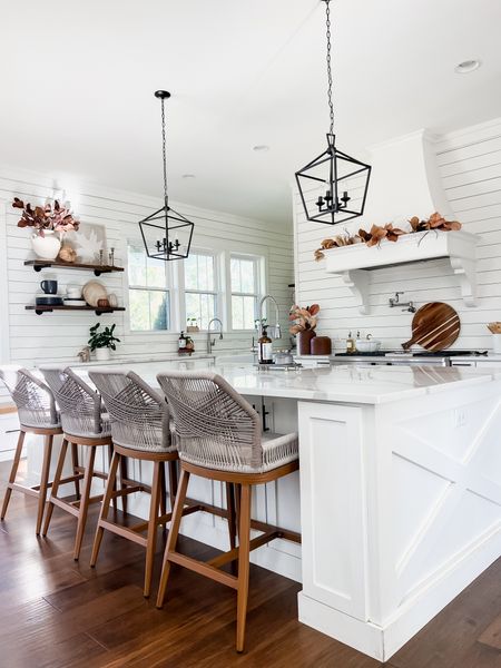 Fall decor kitchen modern farmhouse style basket tray fall floral stems garland lantern pendant lighting island light fixtures floating shelves seasonal autumn harvest home accessories accents and decor barstools counter stools wayfair finds amazon nearly natural 

#LTKSeasonal #LTKhome #LTKstyletip