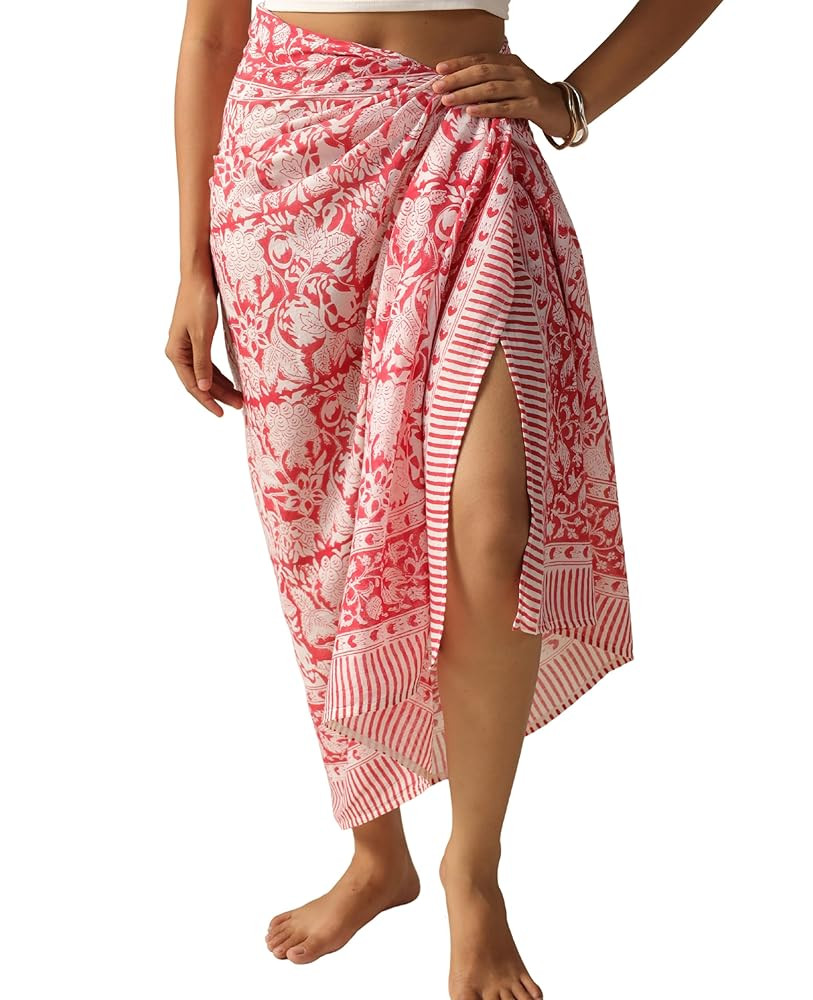100% Cotton Sarong Coverup for Women Indian Hand Block Print Swimsuit Pareo Wrap Skirt Beach Biki... | Amazon (US)