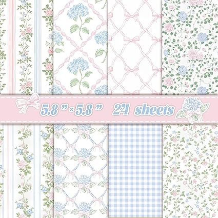 Scrapbook Paper - 24 Sheets Soft Vintage Hydrangea Rose Patterns - Decorative Cardstock for Junk ... | Amazon (US)