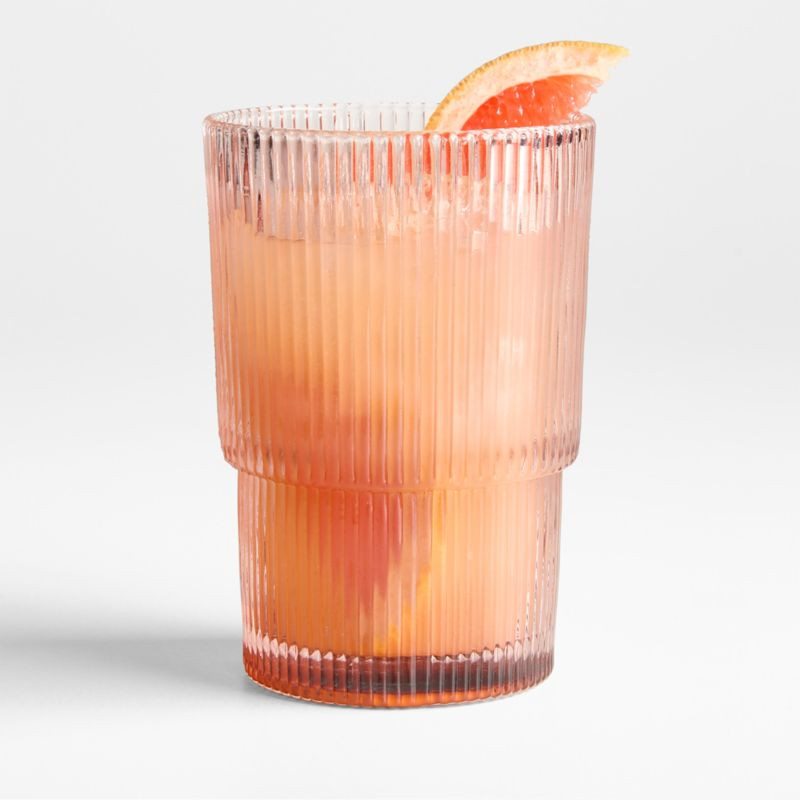 Atwell 16-oz. Spring Pink Stackable Ribbed Highball Glass + Reviews | Crate & Barrel | Crate & Barrel